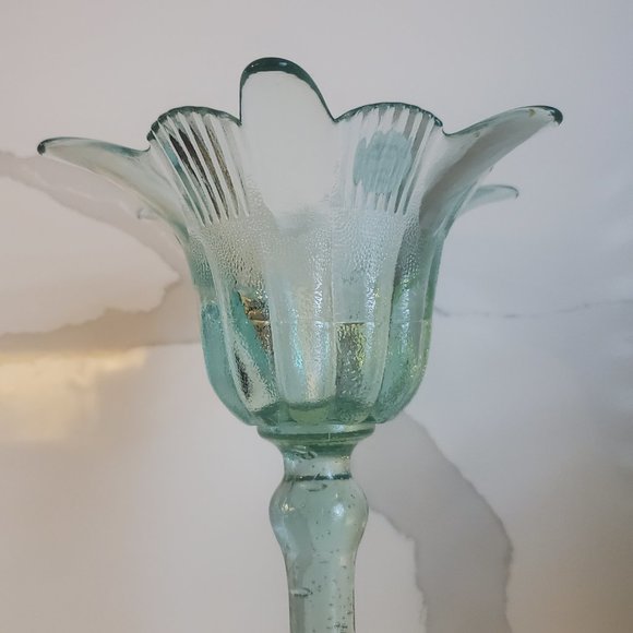 Gorgeous Tall Green Glass Candle Holder / Trinket Dish Handmade Recycled Glass - Picture 4 of 9
